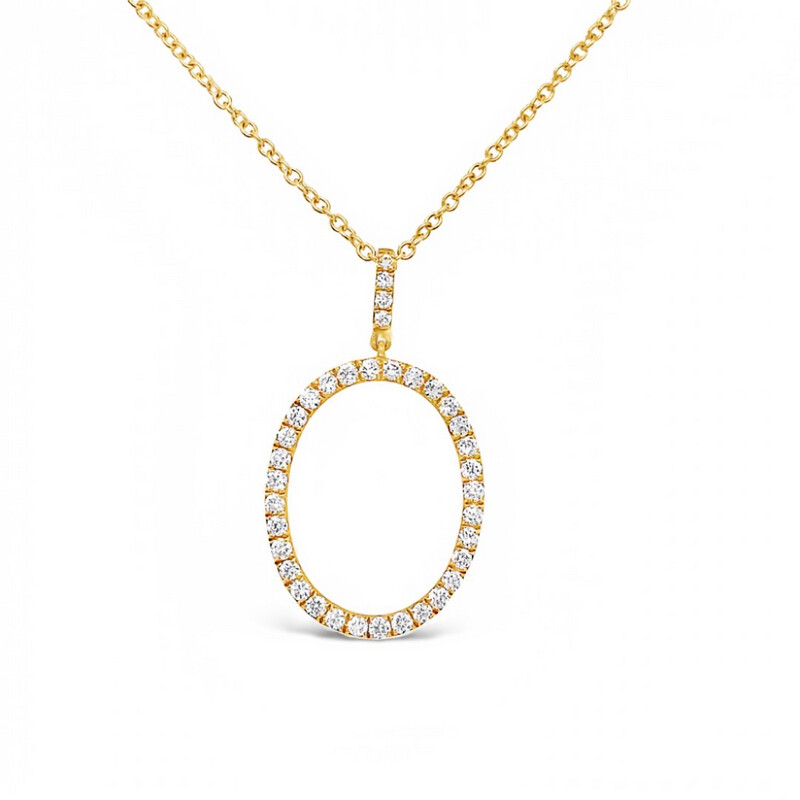 Diamond Oval Halo Pendant 18 Carat Yellow Gold