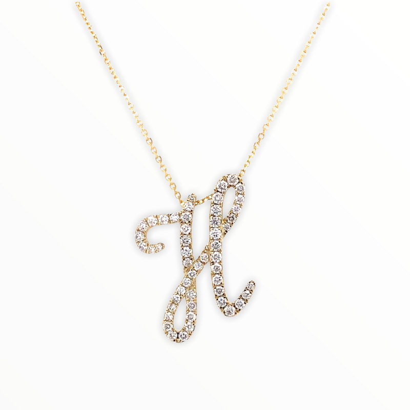 Diamond H Initial Pendant Yellow Gold