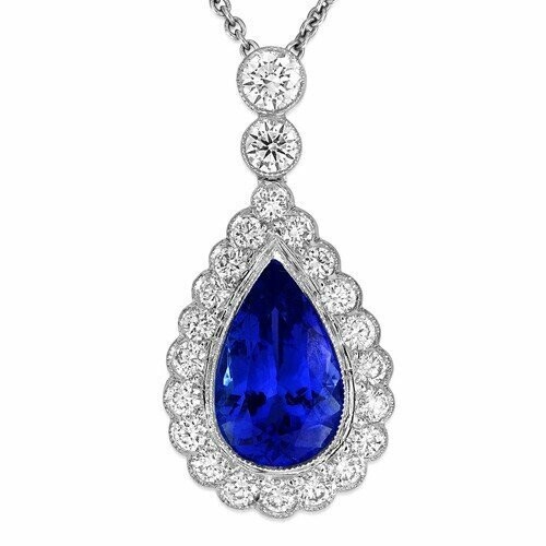 Tanzanite and Diamond Pendant 18 Carat White Gold