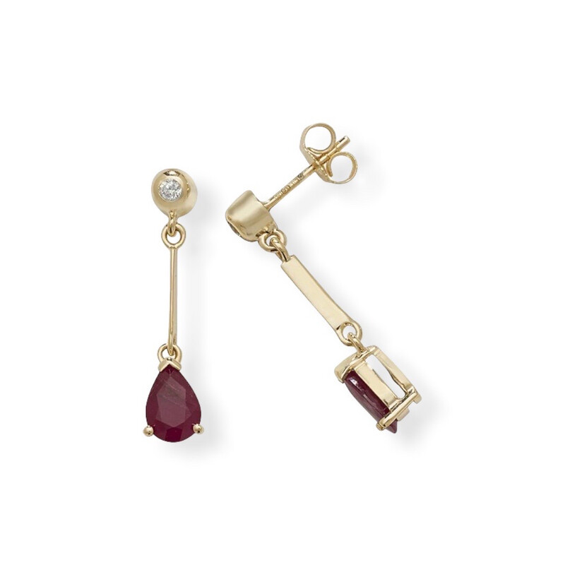 Ruby And Diamond Drop Earrings 9 Carat Yellow Gold