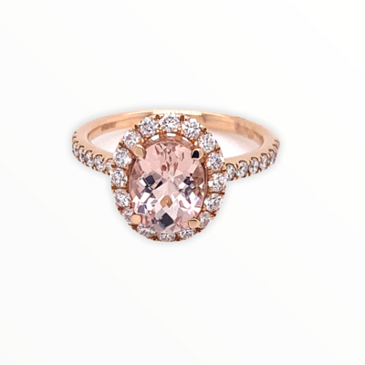 18 Carat Rose Gold Morganite And Diamond Ring