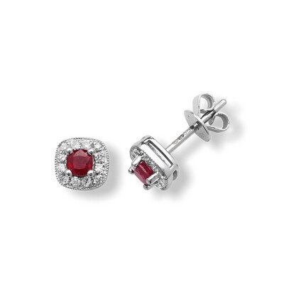 Ruby And Diamond Stud Earrings 9 Carat White Gold