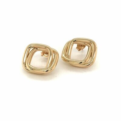 Yellow Gold Abstract Square Earrings 9 Carat Gold