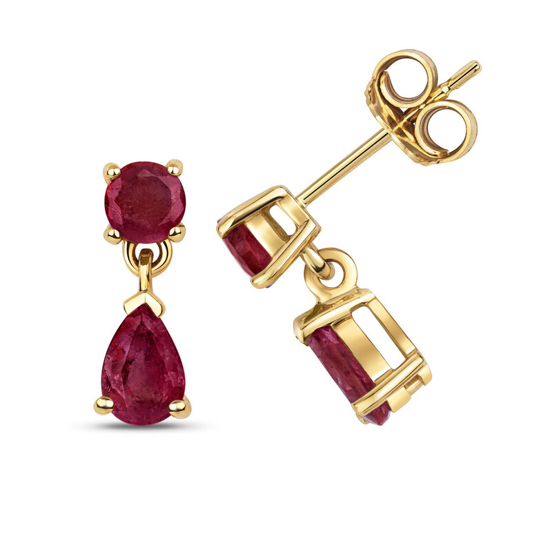 Ruby Drop Earrings 9 Carat Yellow Gold