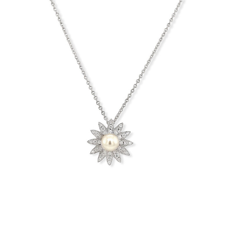 Pearl And Diamond Pendant White Gold