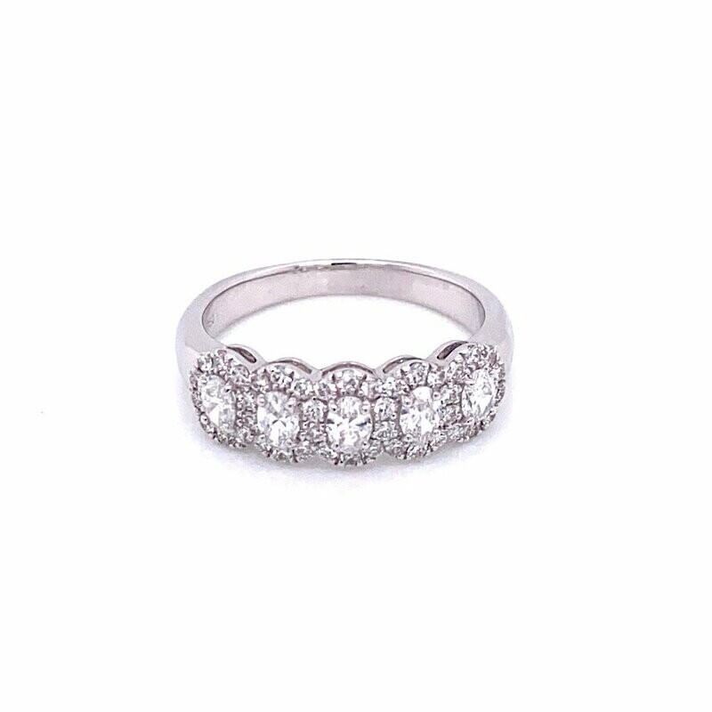 Five Stone Oval And Brilliant Cut Diamond Ring 18 Carat White Gold
