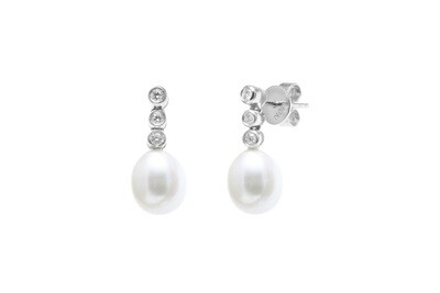 18 Carat White Gold Pearl And Diamond Drop Earrings