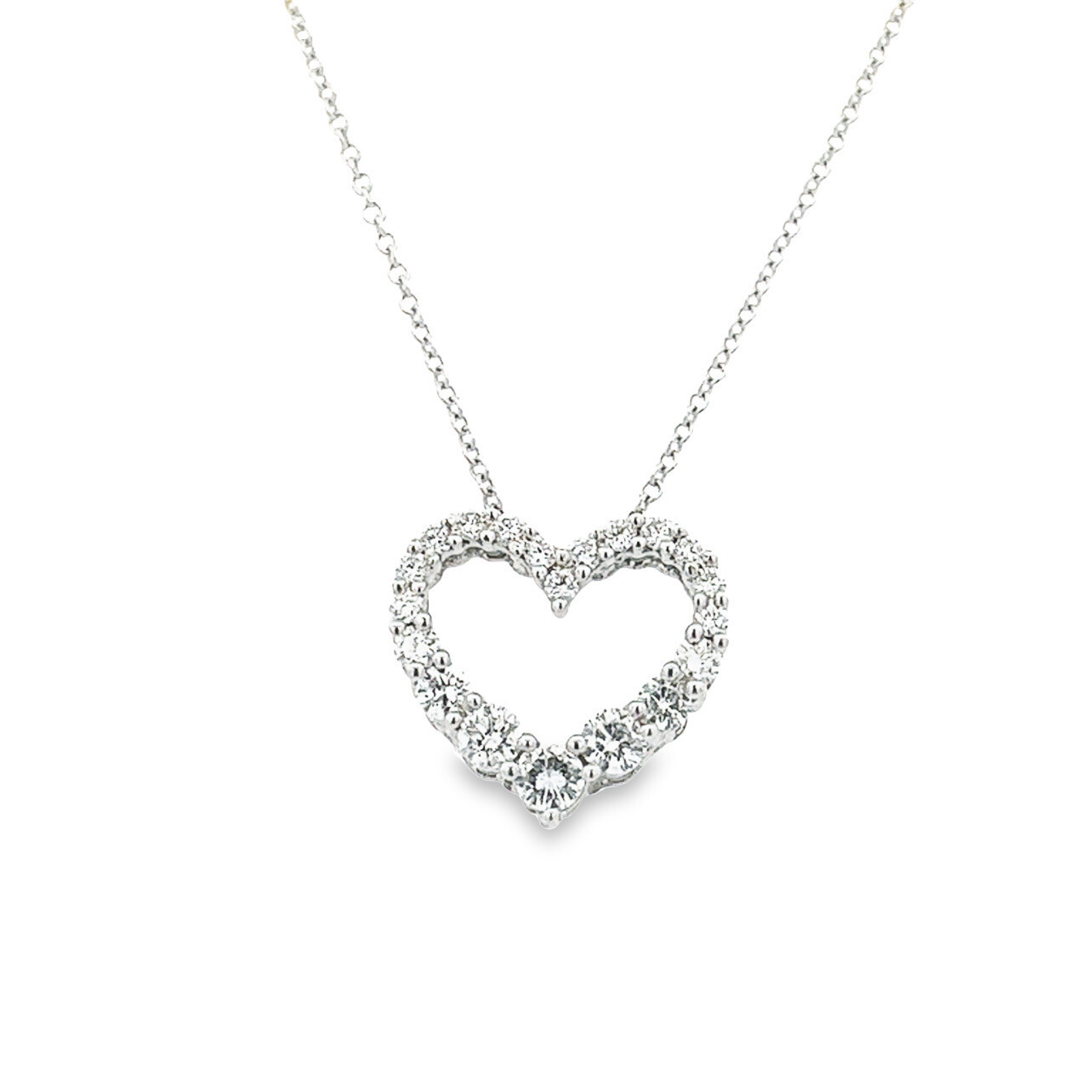 18 Carat White Gold Graduated Diamond Heart Pendant