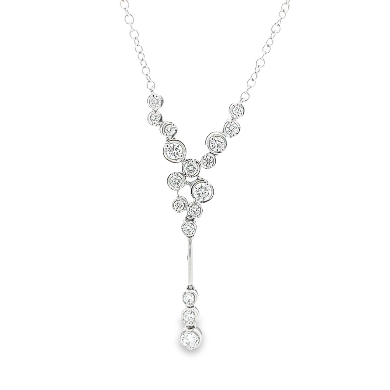 18 Carat White Gold Diamond Bubble Drop Necklace