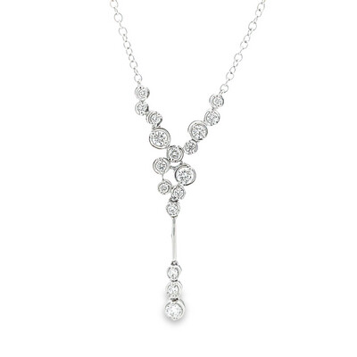 18 Carat White Gold Diamond Bubble Drop Necklace