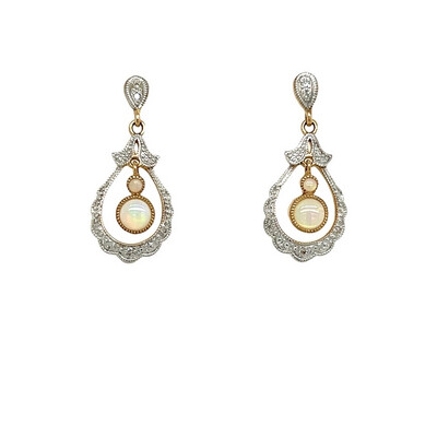 9 Carat Gold Opal And Diamond Vintage Inspired Drop Earrings