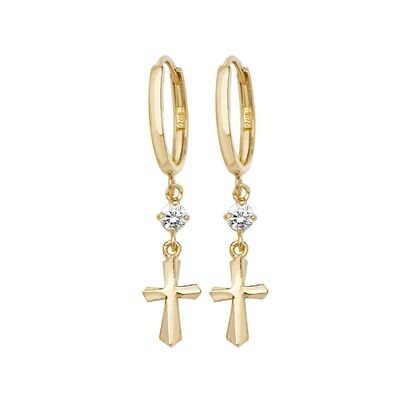 A Pair of 9 Carat Gold Cubic Zirconia Cross Drop Earrings