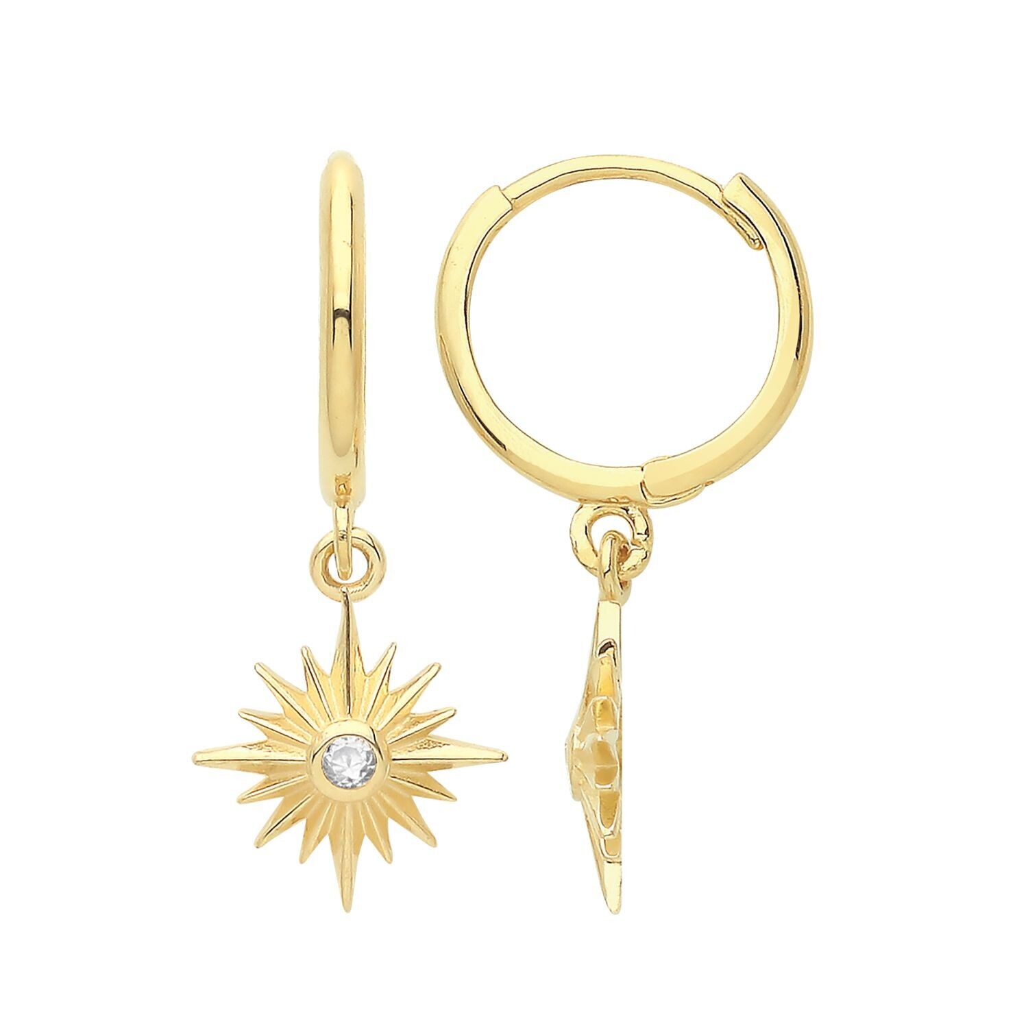A Pair of 9 Carat Gold Cubic Zirconia Starburst Drop Earrings