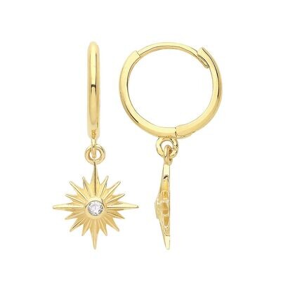 A Pair of 9 Carat Gold Cubic Zirconia Starburst Drop Earrings