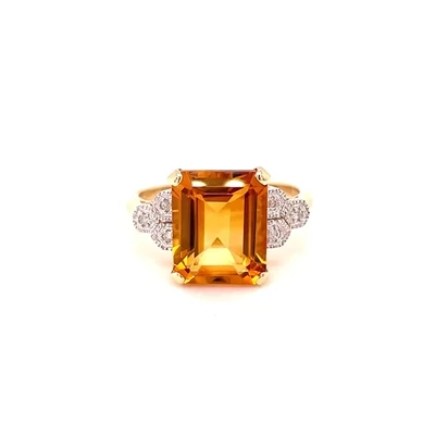 9 Carat Yellow Gold Citrine and Diamond Ring