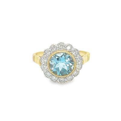 9 Carat Gold Blue Topaz and Diamond Cluster Ring