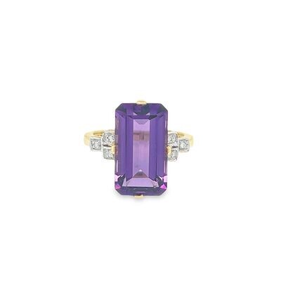 9 Carat Gold Amethyst and Diamond Vintage Inspired Ring