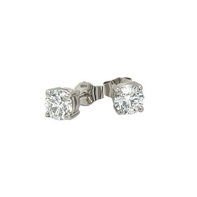 A Pair of Platinum Lab Grown Diamond Single Stone Stud Earrings 2.02 Carat