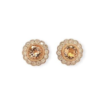 A Pair Of Morganite and Diamond Stud Earrings 9 Carat Gold