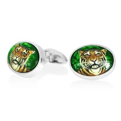 Sterling Silver Hand Painted Tiger Cufflinks
