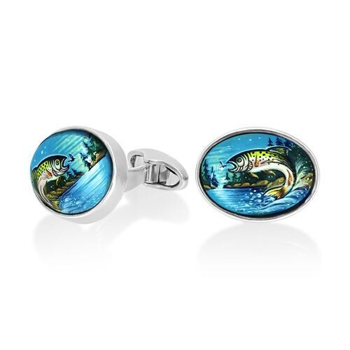 Sterling Silver Hand Painted Trout Cufflinks