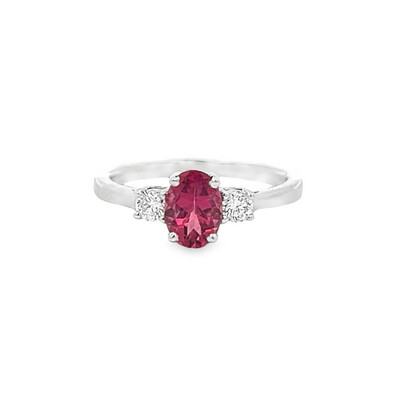 Pink Tourmaline And Diamond Three Stone Ring 18 Carat Gold