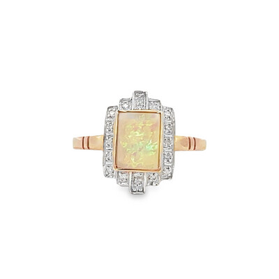 Opal And Diamond Vintage Inspired Dress Ring 9 Carat Gold