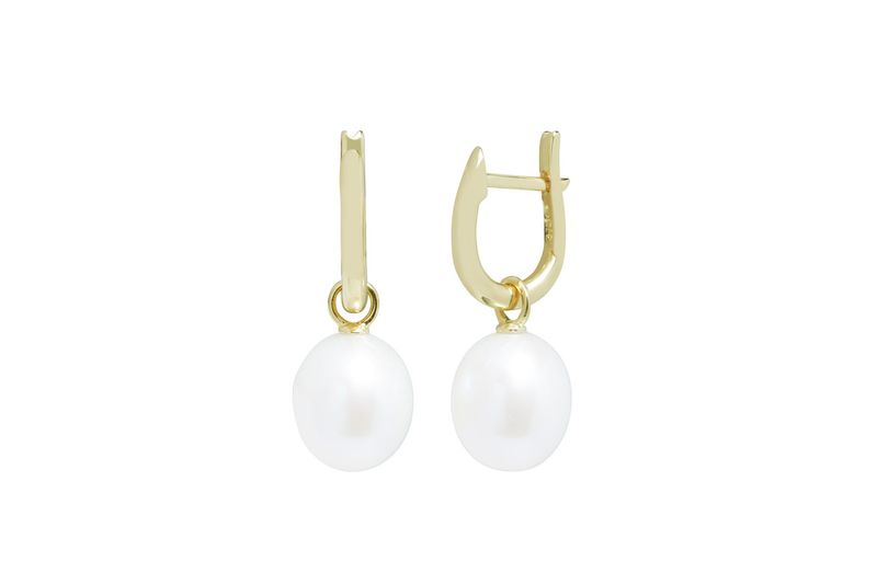 A Pair 0f 9 Carat Gold Pearl Huggie Drop Earrings