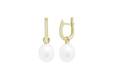 A Pair 0f 9 Carat Gold Pearl Huggie Drop Earrings