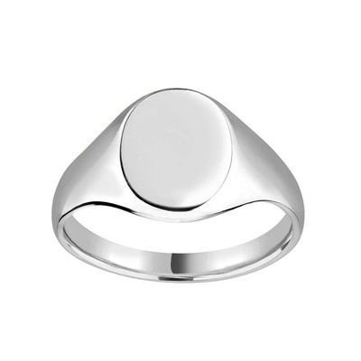 9 Carat White Gold Oval Signet Ring 12x10mm