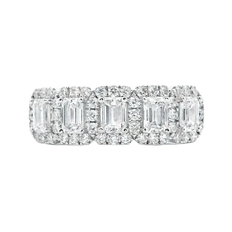 Emerald Cut Diamond and Brilliant Cut Diamond Ring 18 Carat White Gold