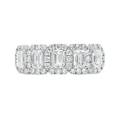 Emerald Cut Diamond and Brilliant Cut Diamond Ring 18 Carat White Gold