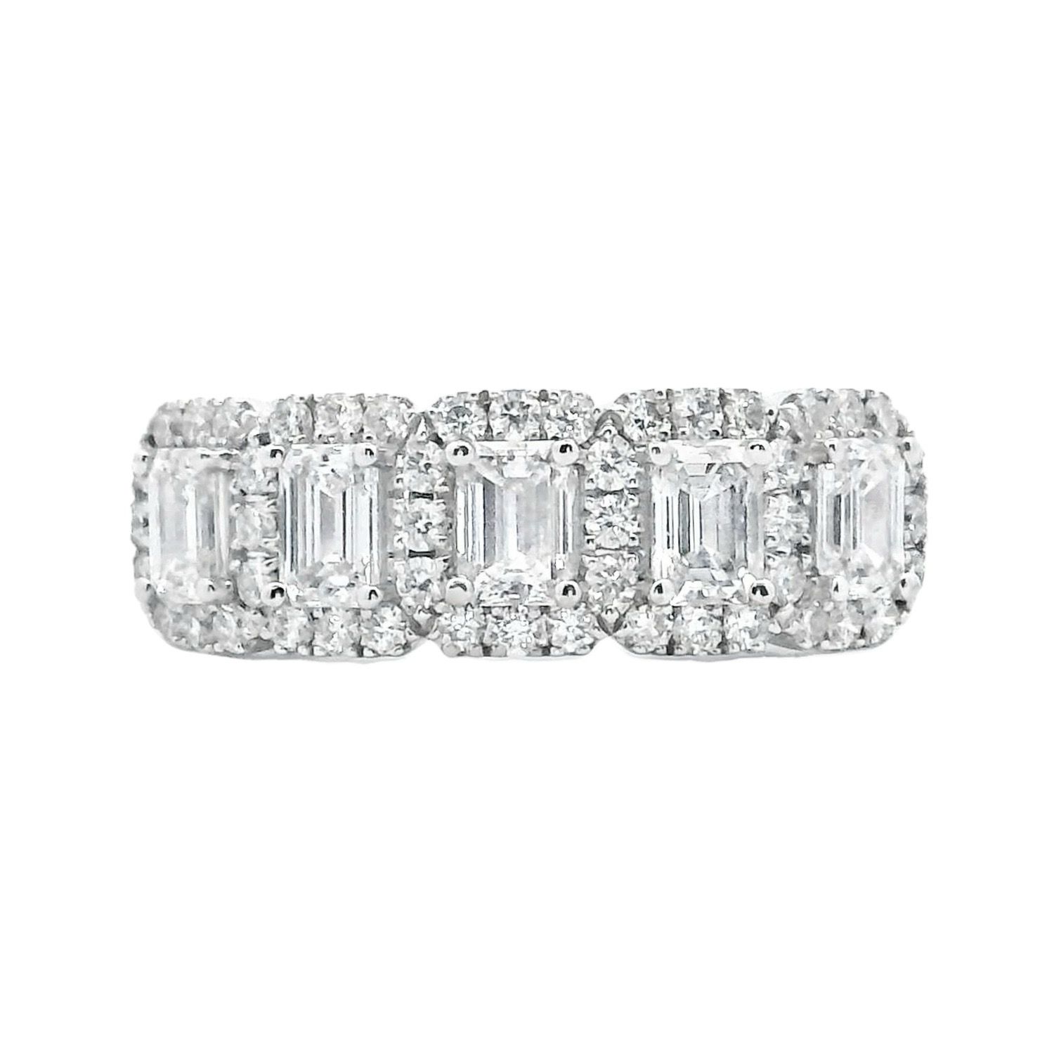 Emerald Cut Diamond and Brilliant Cut Diamond Ring 18 Carat White Gold
