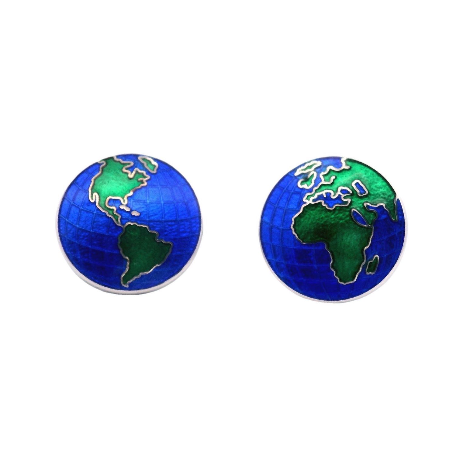 Sterling Silver And Enamel World Cufflinks