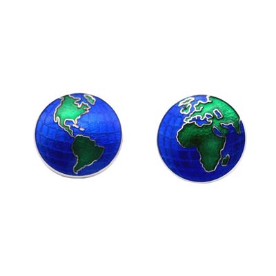Sterling Silver And Enamel World Cufflinks Sterling Silver And Enamel World Cufflinks