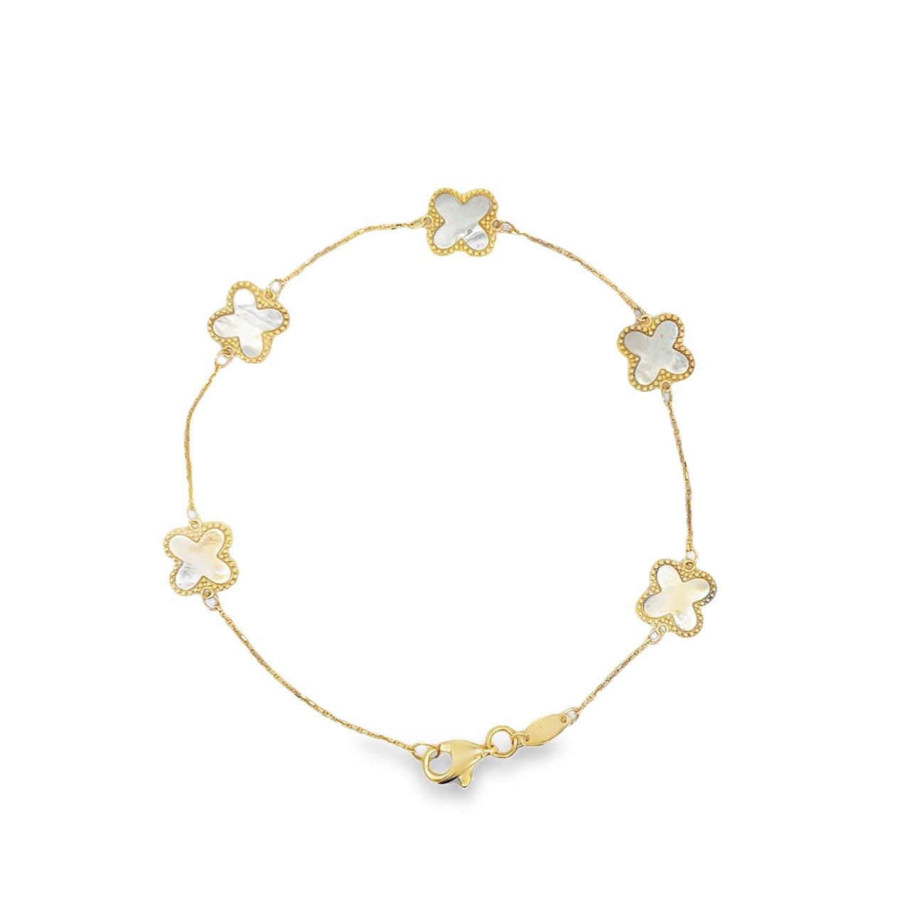 Mother Of Pearl Clover Leaf Bracelet 9 Carat Gold