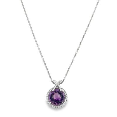 Amethyst and Diamond Pendant 18 Carat Gold