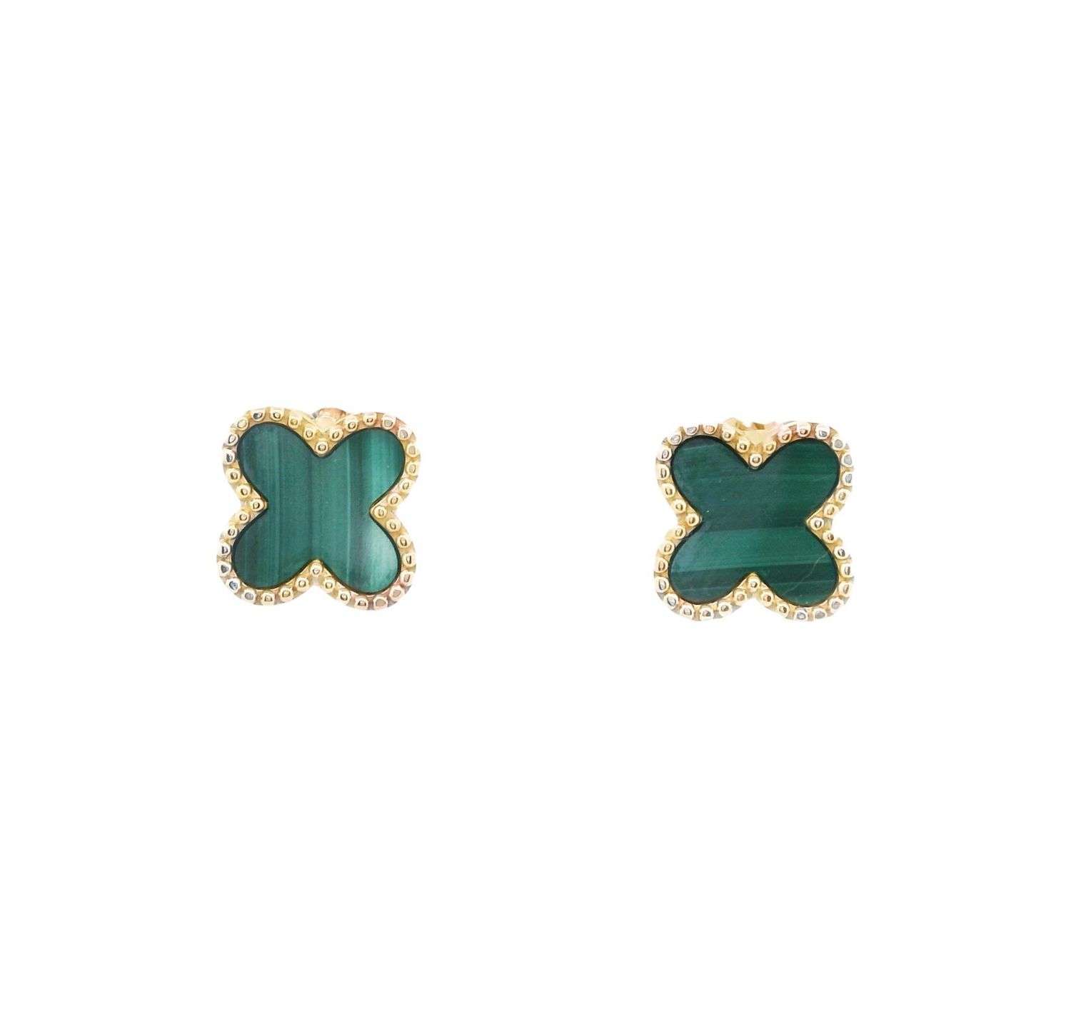 Malachite Clover Stud Earrings 9 Carat Gold 8 mm