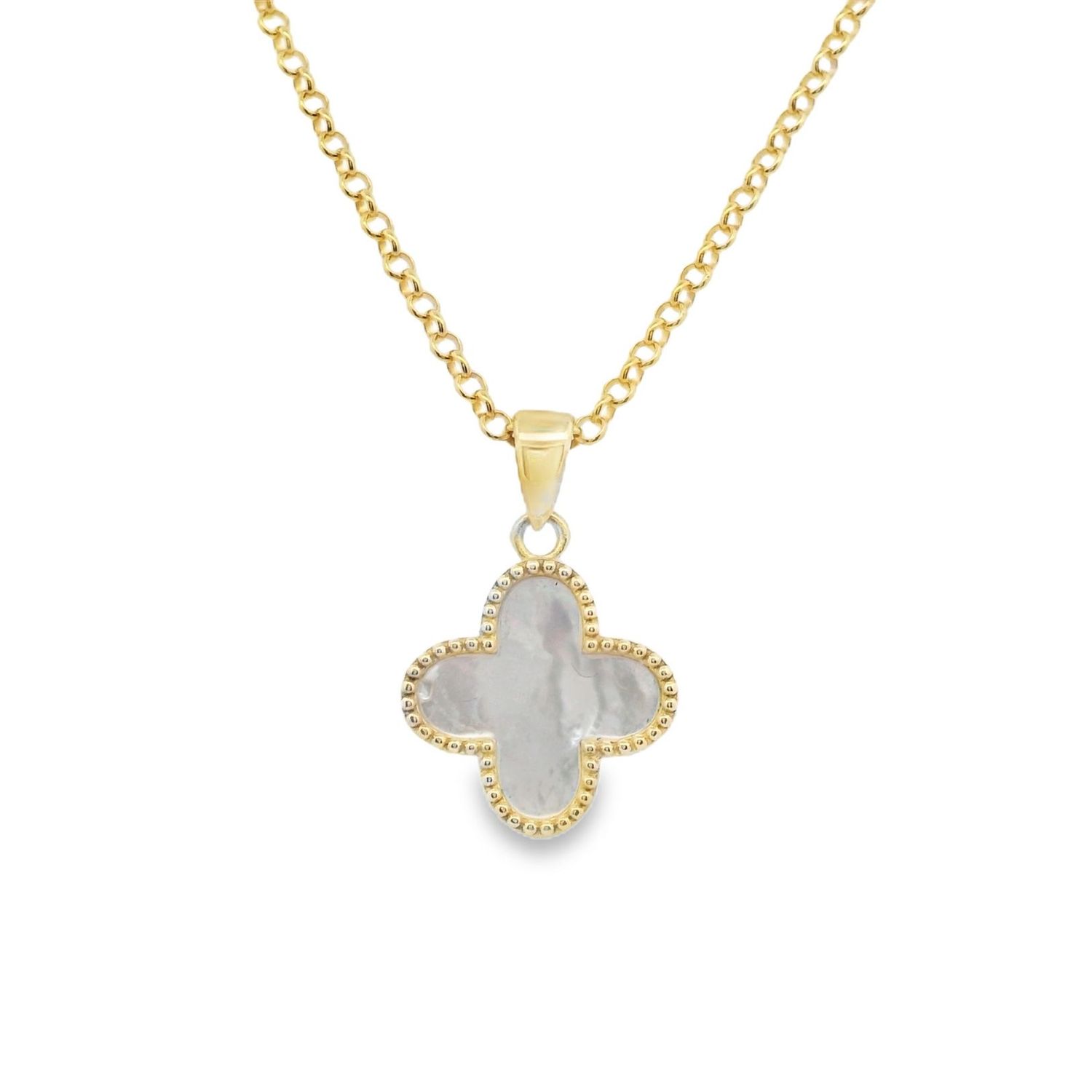 Mother Of Pearl Clover Pendant and Chain 9 Carat Gold