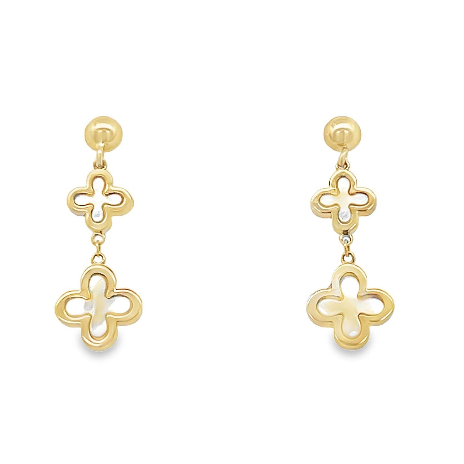 Elegant Clover Mother Of Pearl Drop Earrings 9 Carat Gold