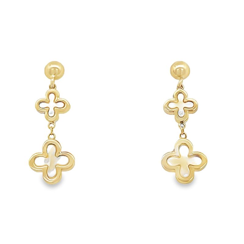 Elegant Clover Mother Of Pearl Drop Earrings 9 Carat Gold