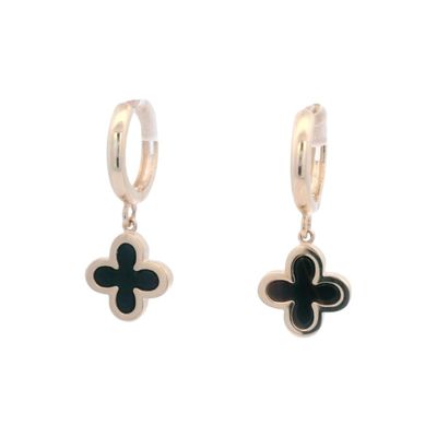 Elegant Onyx Clover Hoop Earrings 9 Carat Gold Elegant Onyx Clover Hoop Earrings 9 Carat Gold