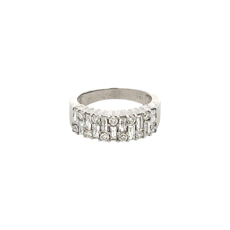 Brilliant and Baguette Cut Diamond Ring 18 Carat White Gold