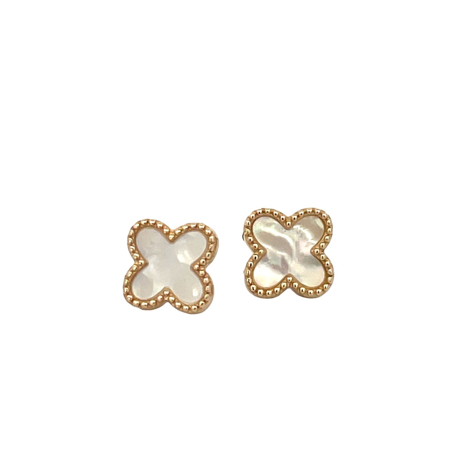 Mother of Pearl Clover Stud Earrings 9 Carat Gold 8 mm