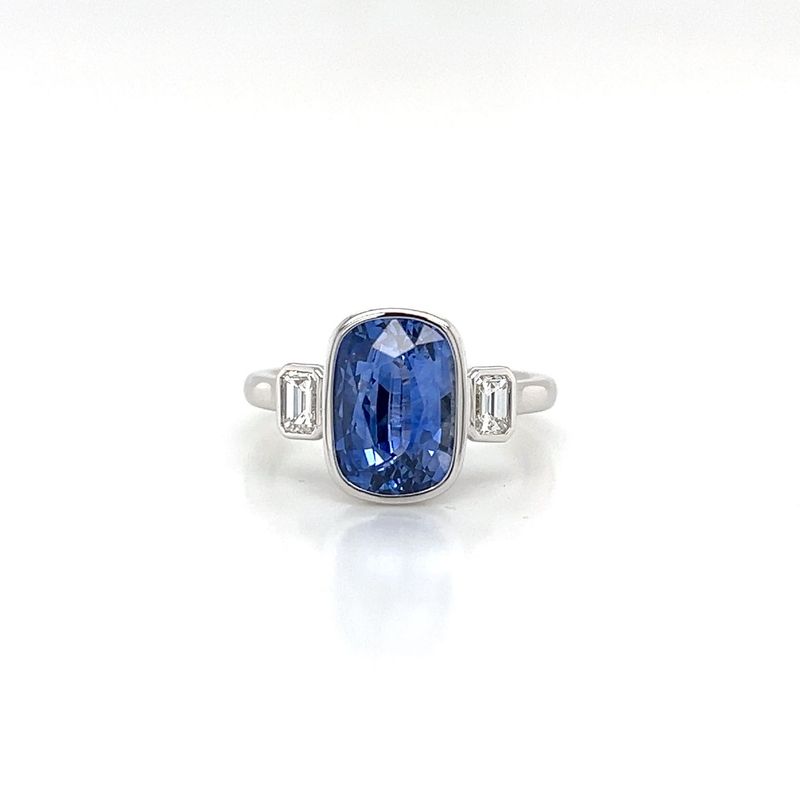 Platinum Sapphire and Diamond Three Stone Ring
