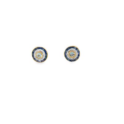 Aquamarine, Sapphire and Diamond Stud Earrings 9 Carat Gold