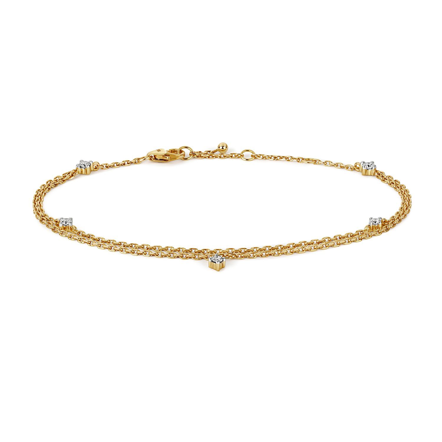 Double Chain Diamond Set Bracelet 9 Carat Yellow Gold