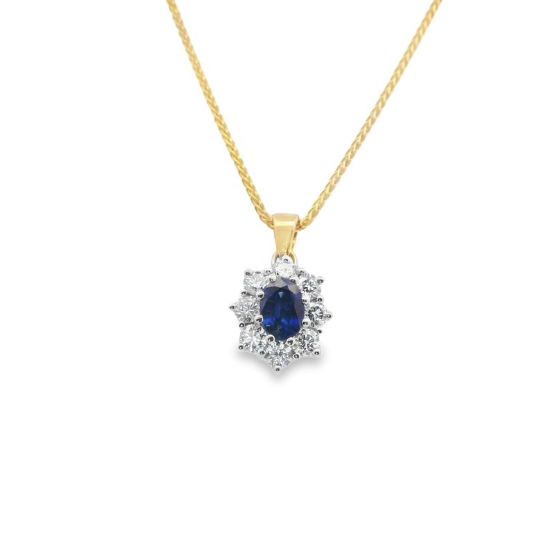 Sapphire and Diamond Cluster Pendant 18 Carat Gold