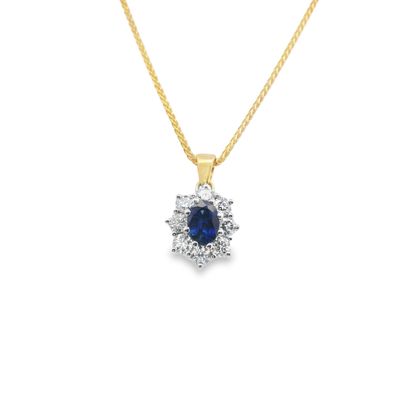 Sapphire and Diamond Cluster Pendant 18 Carat Gold