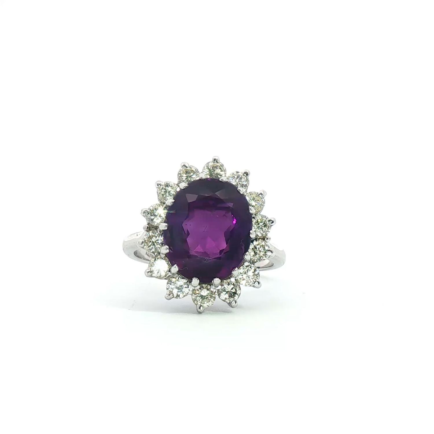 A Pre-Owned Amethyst and Diamond Cluster RIng